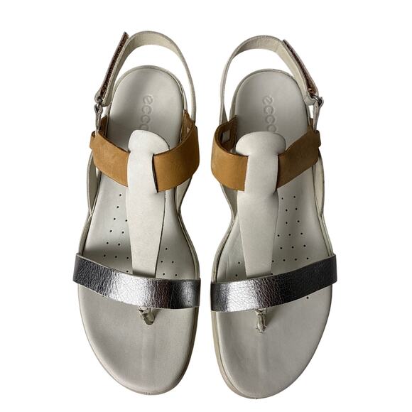 ECCO Flash Thong Sandals Women's EU41 Adjustable Straps Leather Silver Shadow - Picture 1 of 11